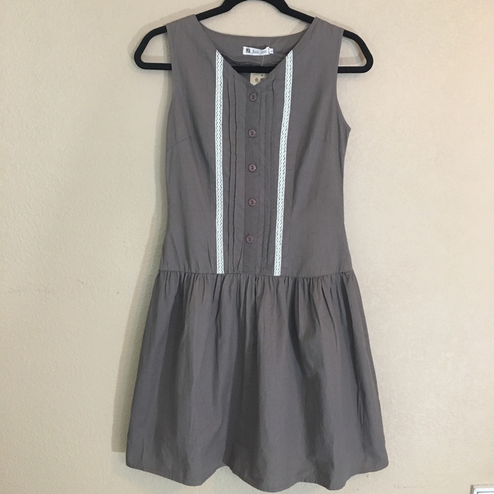 NWT brown dress Jun Jun w/ lace sleeveless new L